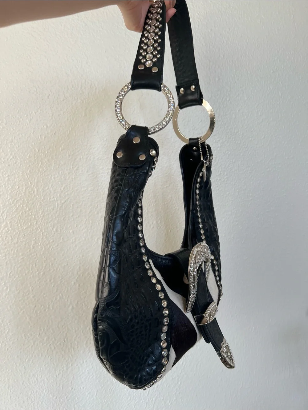 Raviani Croc-Embossed Western Hobo Rodeo Shoulder Bag